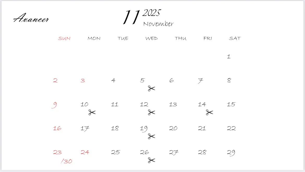 【１１月の休みのお知らせ】辻堂/ショートカット/ツイストスパイラルパーマ/ヘッドスパ